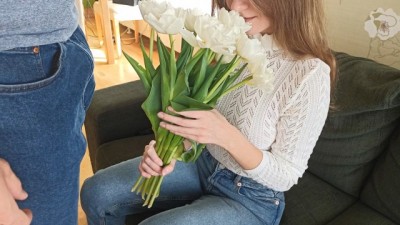 Gave her flowers and stopped being virgin anymore, creampied teen after sex amature party porn with blowjob (+18)