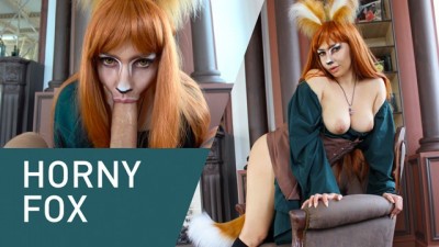 Horny skinny no tits Fox Sucks Huge Cock Eagerly! Cosplay, 4K!