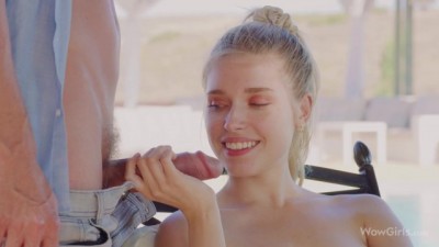 WOWGIRLS Hottest blonde girl Freya Mayer uk ebony xxx sucking big white cock and getting fucked by the pool