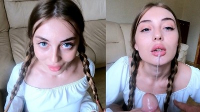 Трахнул в горло молодую голубоглазую блондинку и black porn clips спустил ей в ротик