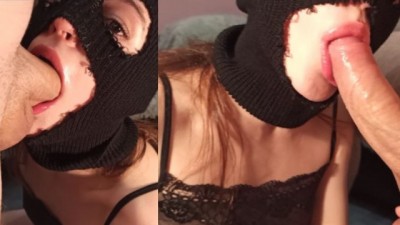 Cutie in balaclava got a juicy masahub cock in her mouth